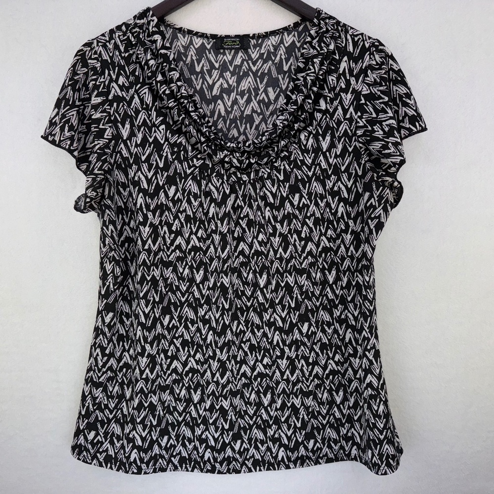 Shannon Ford New York Large Black White Flutter sleeve Cowl Neck